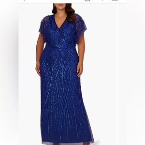 Adrianna Papell Beaded Surplus Neck Gown